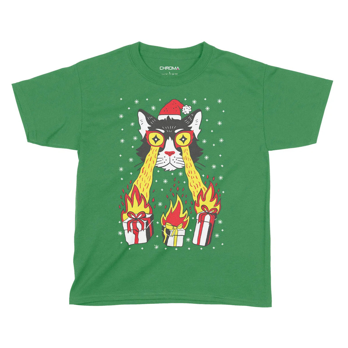 Laser Cat Santa Festive Fun | Kids Christmas T-Shirt Chroma Clothing