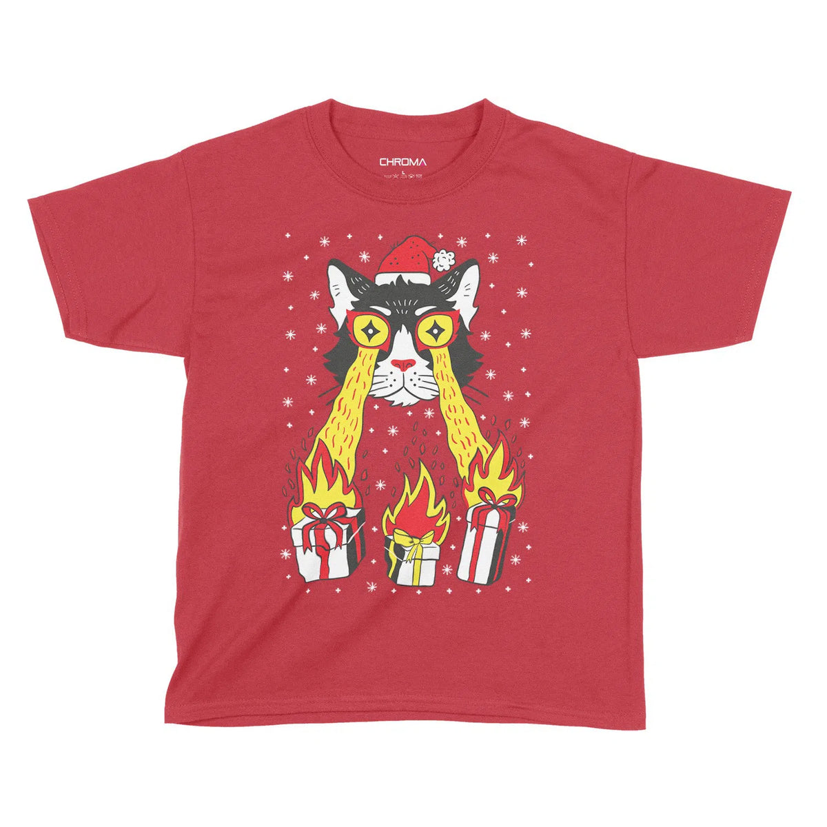 Laser Cat Santa Festive Fun | Kids Christmas T-Shirt Chroma Clothing