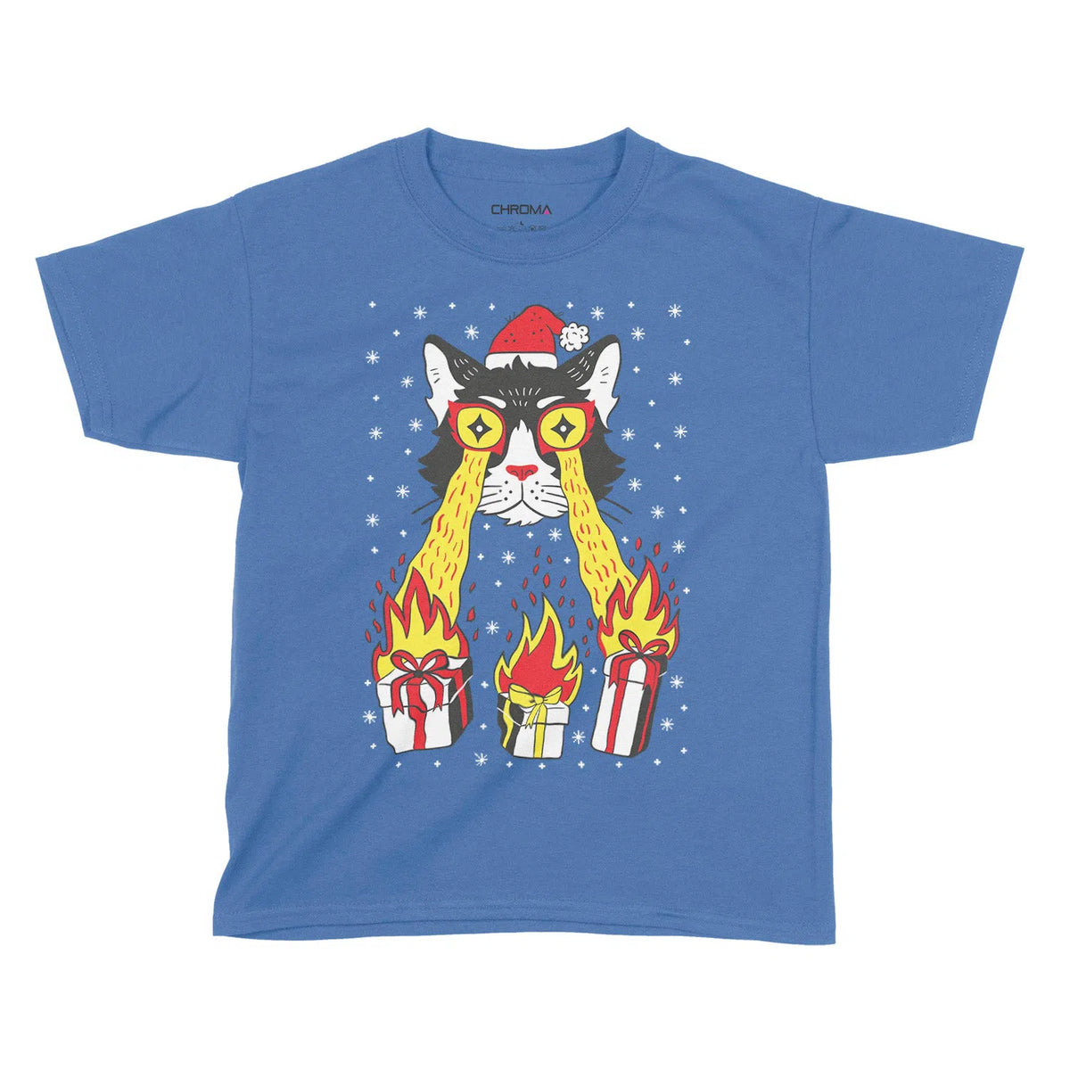 Laser Cat Santa Festive Fun | Kids Christmas T-Shirt Chroma Clothing