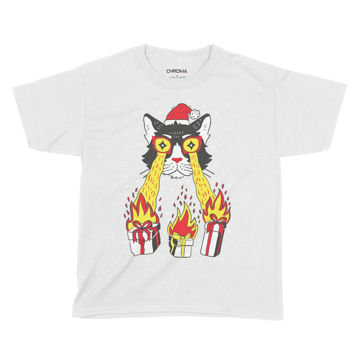 Laser Cat Santa Festive Fun | Kids Christmas T-Shirt Chroma Clothing
