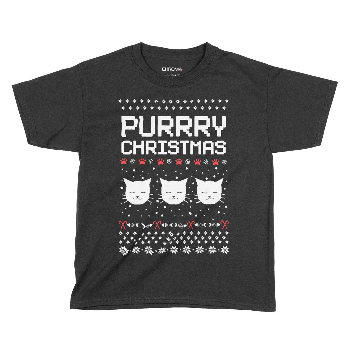 Purrry Christmas Funny Cat Shirt | Kids Christmas T-Shirt Chroma Clothing