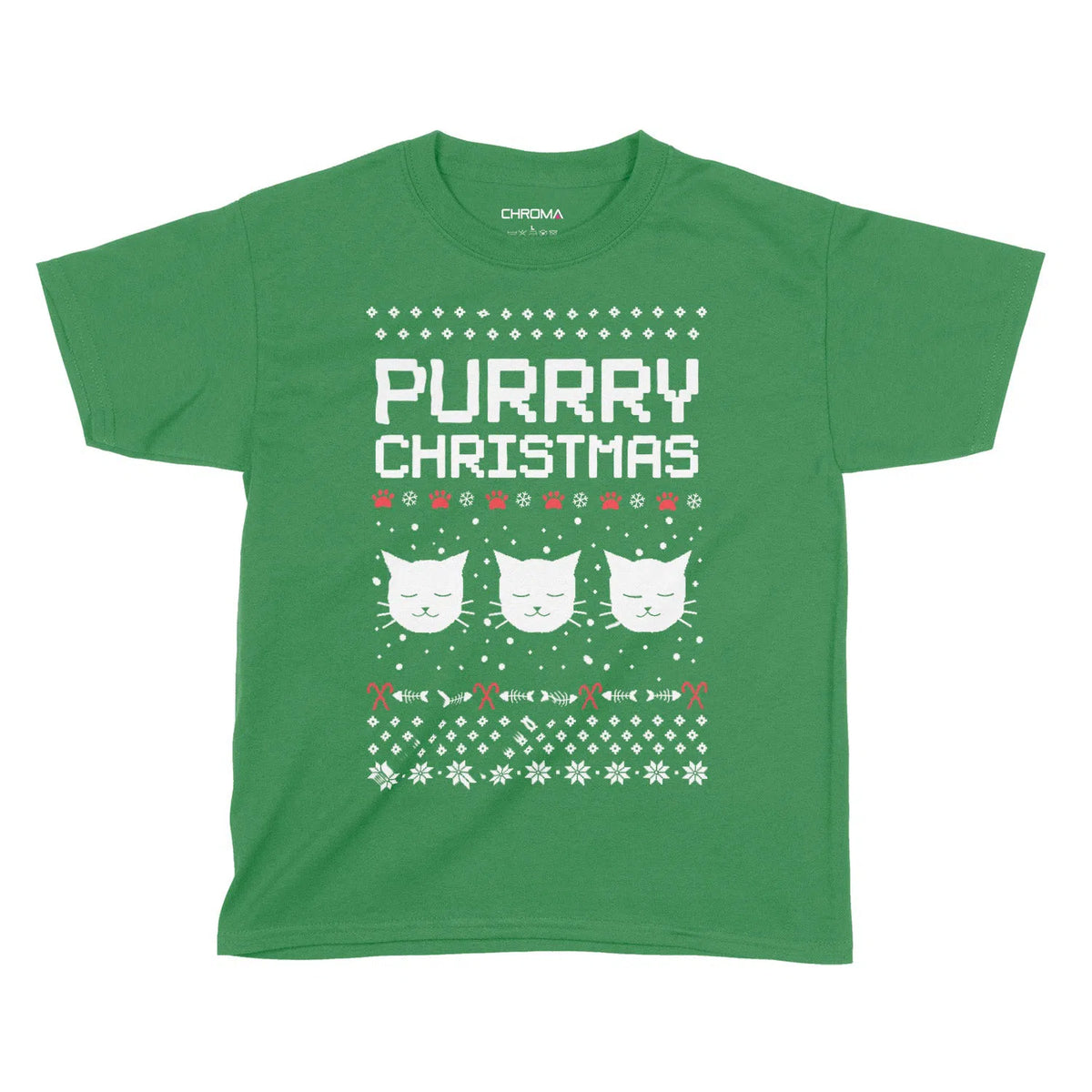 Purrry Christmas Funny Cat Shirt | Kids Christmas T-Shirt Chroma Clothing