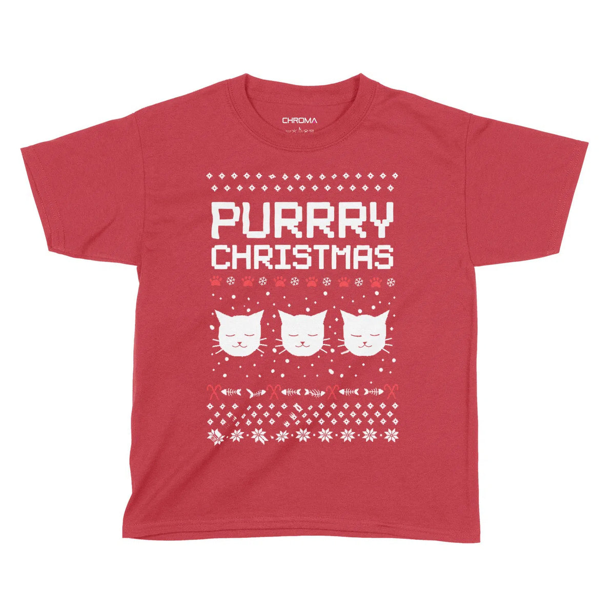 Purrry Christmas Funny Cat Shirt | Kids Christmas T-Shirt Chroma Clothing