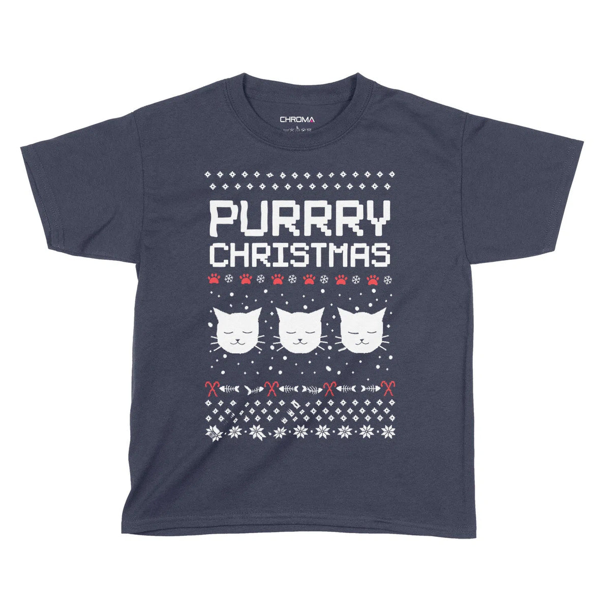 Purrry Christmas Funny Cat Shirt | Kids Christmas T-Shirt Chroma Clothing