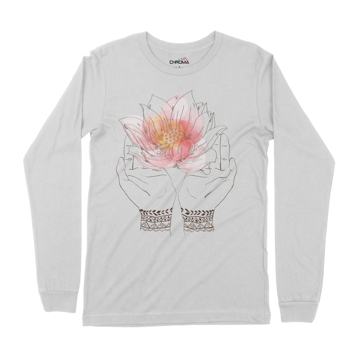 Lotus Yoga Hands | Long-Sleeve T-Shirt | Premium Quality Streetwear Chroma Clothing