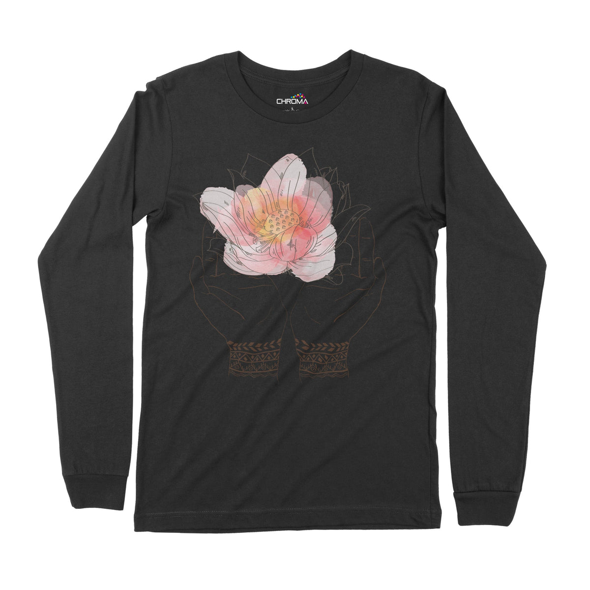 Lotus Yoga Hands | Long-Sleeve T-Shirt | Premium Quality Streetwear Chroma Clothing