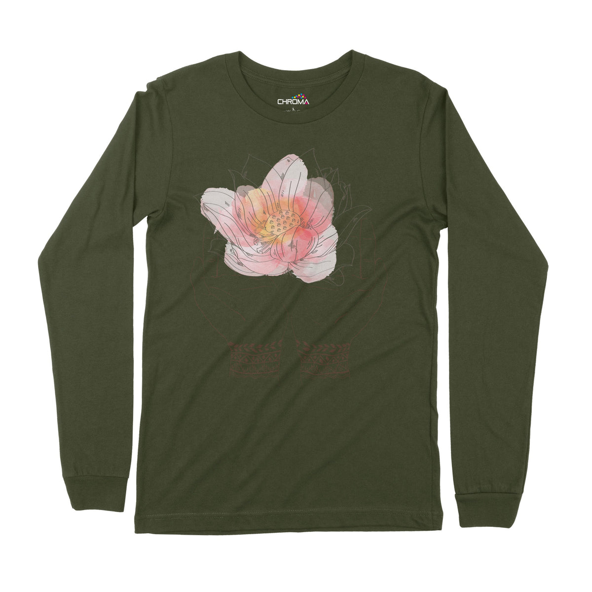 Lotus Yoga Hands | Long-Sleeve T-Shirt | Premium Quality Streetwear Chroma Clothing