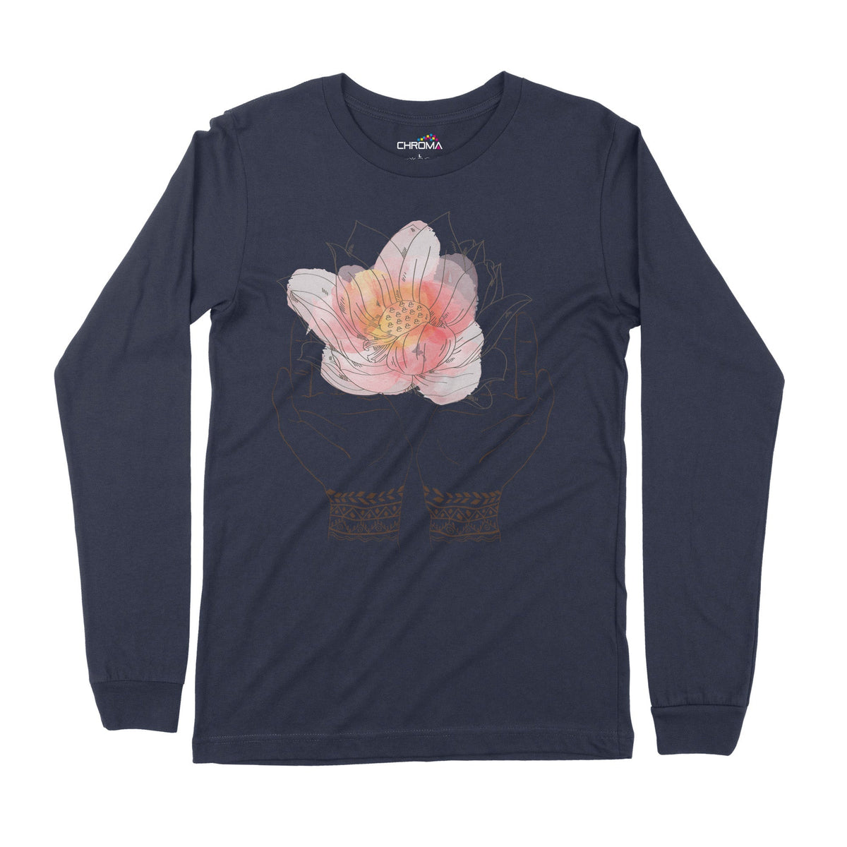 Lotus Yoga Hands | Long-Sleeve T-Shirt | Premium Quality Streetwear Chroma Clothing