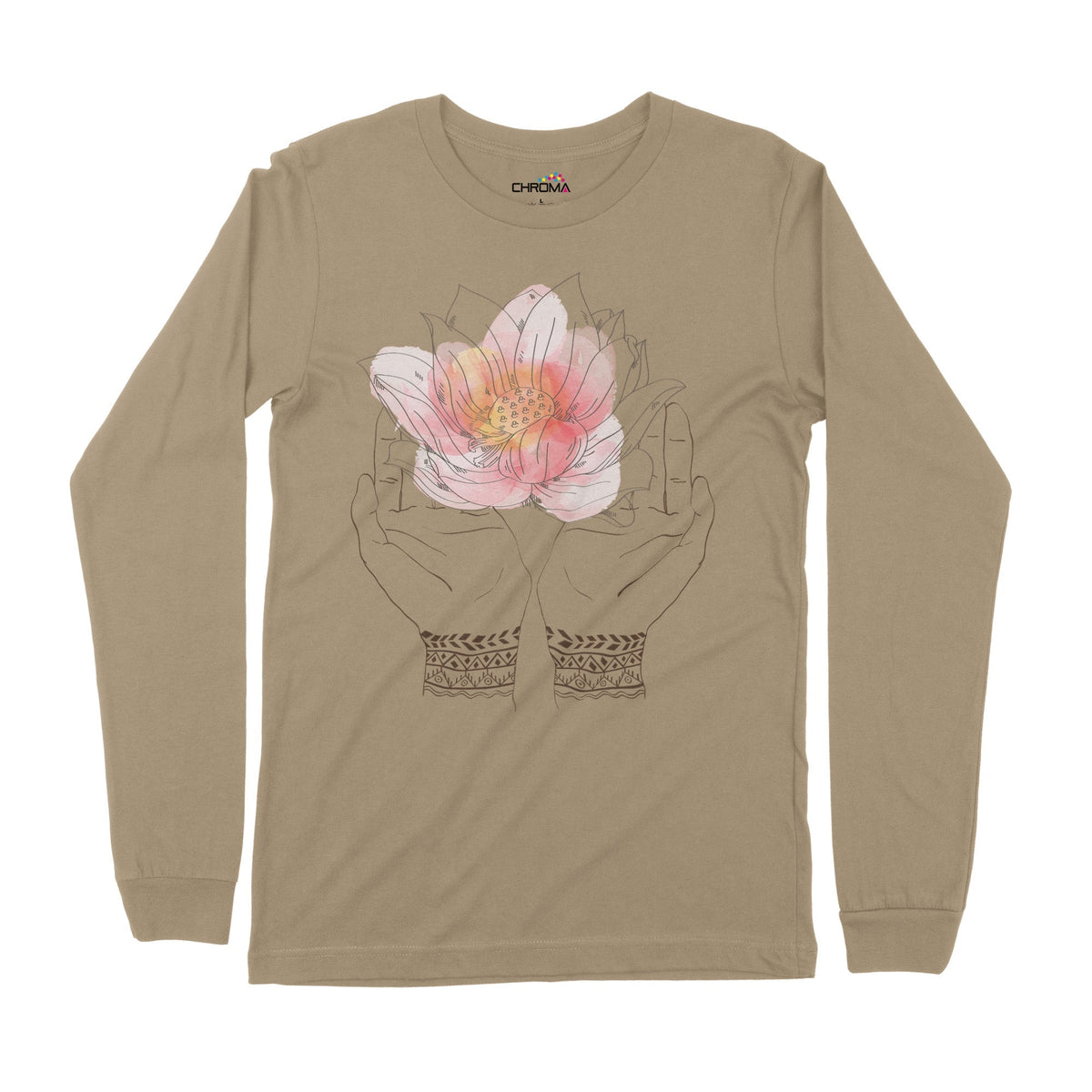 Lotus Yoga Hands | Long-Sleeve T-Shirt | Premium Quality Streetwear Chroma Clothing